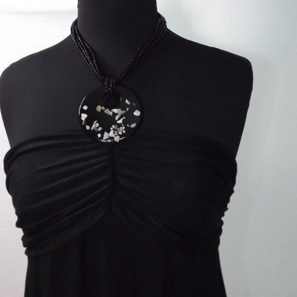 INC BLACK Halter Tunic Top w/ Beaded Necklace XL - Picture 1 of 7